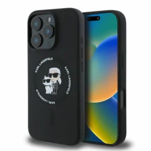 Karl Lagerfeld Silicone Karl&Choupette Heads Ring MagSafe Case for iPhone 16 Pro Max - Blackeng