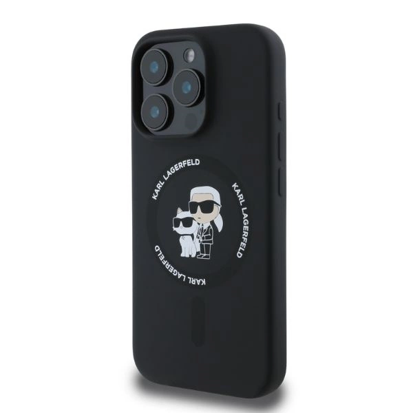 Karl Lagerfeld Silicone Karl&Choupette Heads Ring MagSafe Case for iPhone 16 Pro Max - Blackeng