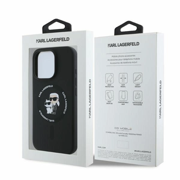 Karl Lagerfeld Silicone Karl&Choupette Heads Ring MagSafe Case for iPhone 16 Pro Max - Blackeng