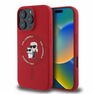 Etui Karl Lagerfeld Silicone Karl&Choupette Heads Ring MagSafe na iPhone 16 Pro Max - czerwonepol