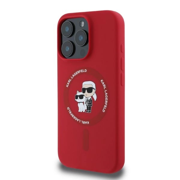 Etui Karl Lagerfeld Silicone Karl&Choupette Heads Ring MagSafe na iPhone 16 Pro Max - czerwonepol