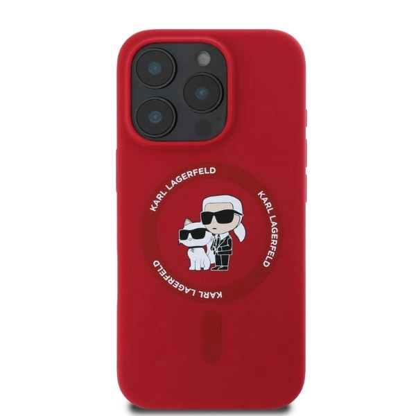 Etui Karl Lagerfeld Silicone Karl&Choupette Heads Ring MagSafe na iPhone 16 Pro Max - czerwonepol