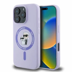 Karl Lagerfeld Silicone Karl&Choupette Heads Ring MagSafe Case for iPhone 16 Pro Max - Purpleeng