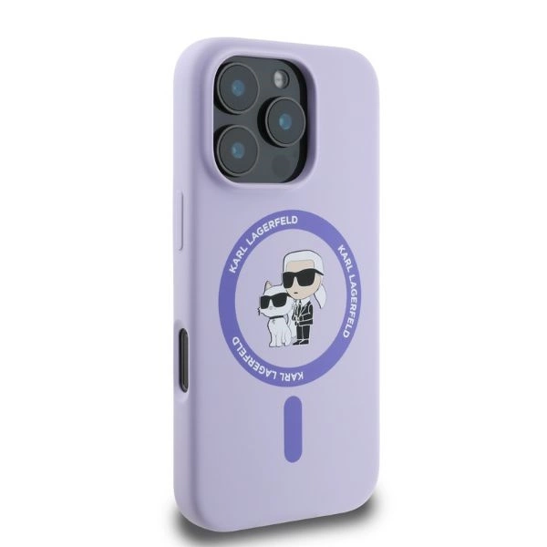 Karl Lagerfeld Silicone Karl&Choupette Heads Ring MagSafe Case for iPhone 16 Pro Max - Purpleeng