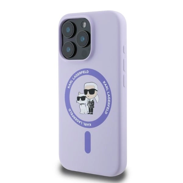 Karl Lagerfeld Silicone Karl&Choupette Heads Ring MagSafe Case for iPhone 16 Pro Max - Purpleeng