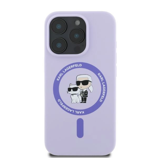 Karl Lagerfeld Silicone Karl&Choupette Heads Ring MagSafe Case for iPhone 16 Pro Max - Purpleeng