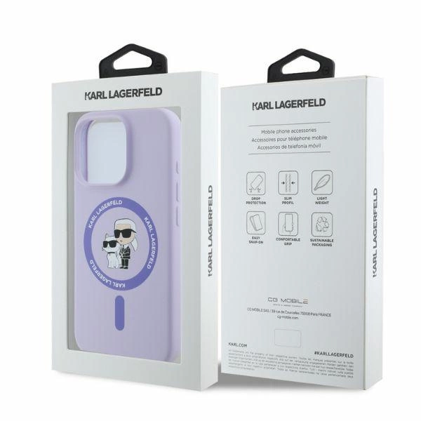 Karl Lagerfeld Silicone Karl&Choupette Heads Ring MagSafe Case for iPhone 16 Pro Max - Purpleeng