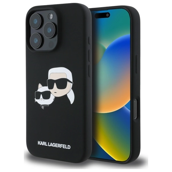Karl Lagerfeld Silicone Case Heads Print MagSafe for iPhone 16 Pro Max - Blackeng