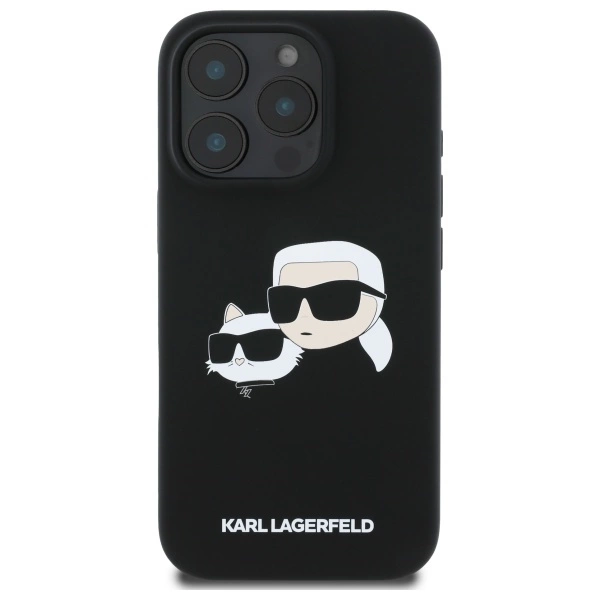 Karl Lagerfeld Silicone Case Heads Print MagSafe for iPhone 16 Pro Max - Blackeng