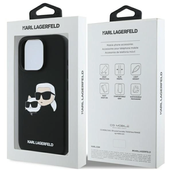 Karl Lagerfeld Silicone Case Heads Print MagSafe for iPhone 16 Pro Max - Blackeng