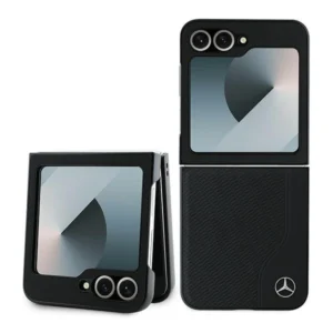 Mercedes Leather Wood Imitation MagSafe Case for Samsung Galaxy Z Flip 6 - Blackeng