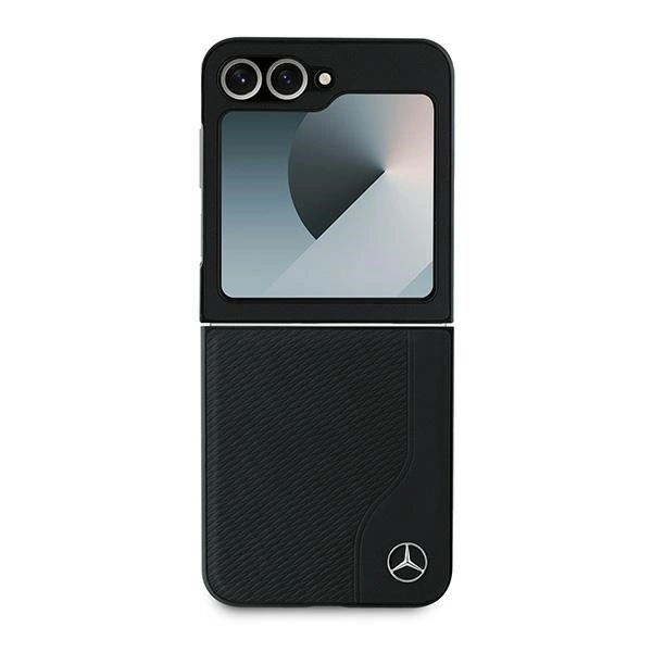 Mercedes Leather Wood Imitation MagSafe Case for Samsung Galaxy Z Flip 6 - Blackeng