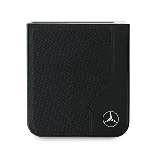 Mercedes Leather Wood Imitation MagSafe Case for Samsung Galaxy Z Flip 6 - Blackeng