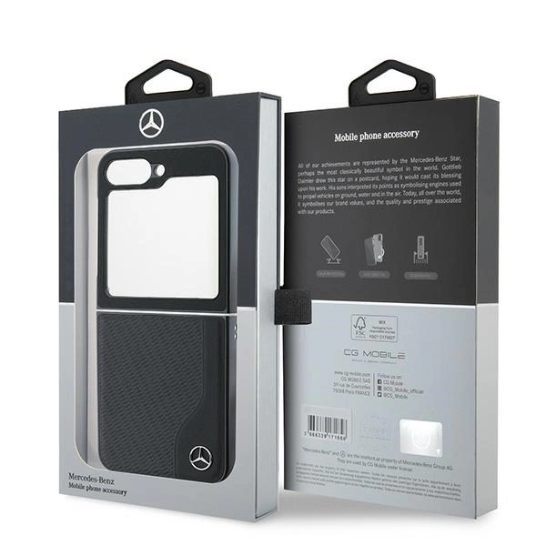 Mercedes Leather Wood Imitation MagSafe Case for Samsung Galaxy Z Flip 6 - Blackeng
