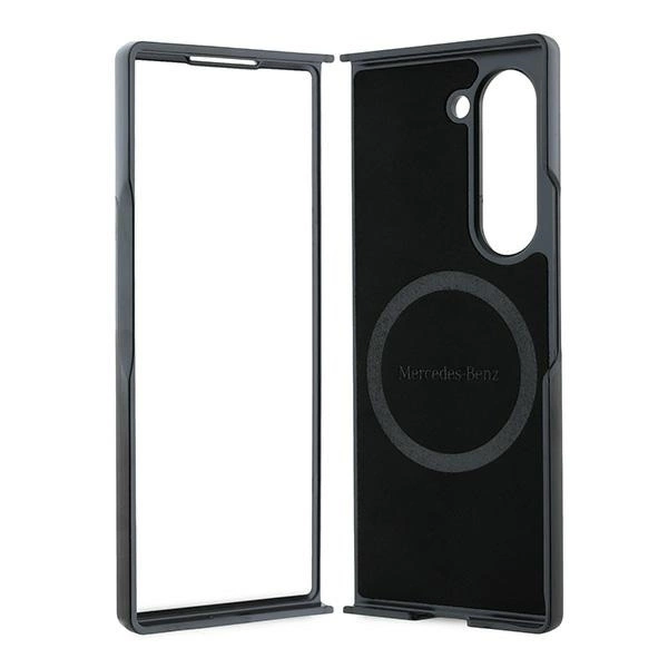 Mercedes Leather Wood Imitation MagSafe Case for Samsung Galaxy Z Fold 6 - Blackeng