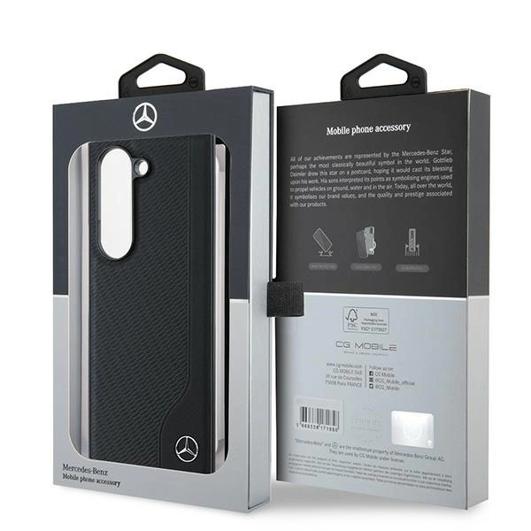 Mercedes Leather Wood Imitation MagSafe Case for Samsung Galaxy Z Fold 6 - Blackeng