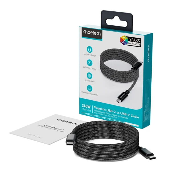 Choetech XCC-1054 240W Cable with Power Delivery 3.1 USB-C Magnetic 1.2m - Blackeng