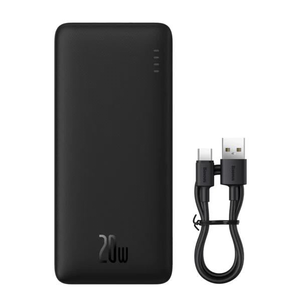 Baseus Airpow 20W 20000mAh Power Bank with Baseus Simple Series USB-A - USB-C 50cm Cable - Blackeng