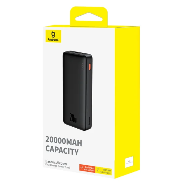 Baseus Airpow 20W 20000mAh Power Bank with Baseus Simple Series USB-A - USB-C 50cm Cable - Blackeng