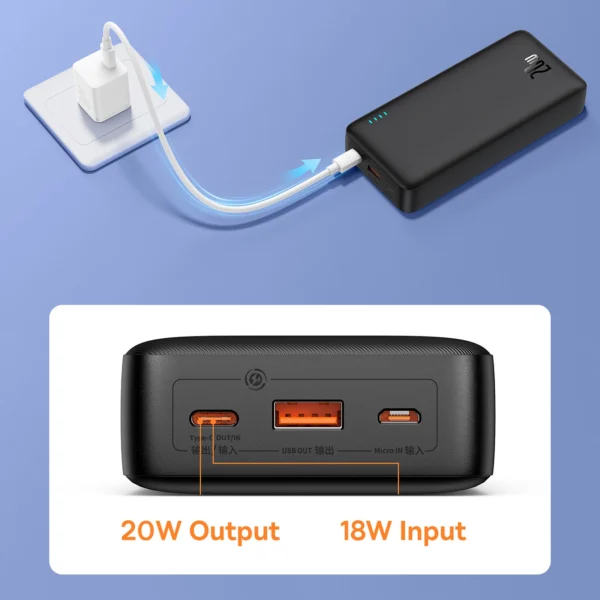 Baseus Airpow 20W 20000mAh Power Bank with Baseus Simple Series USB-A - USB-C 50cm Cable - Blackeng