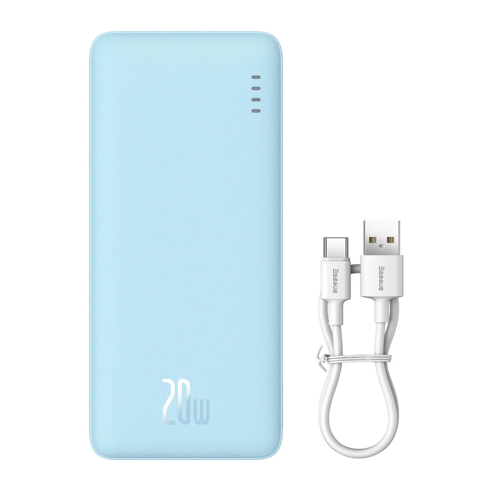 Baseus Airpow 20W 20000mAh Power Bank with White Baseus Simple Series USB-A - USB-C 50cm Cable - Blueeng