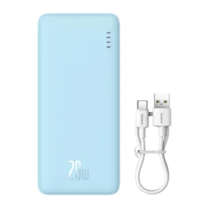 Baseus Airpow 20W 20000mAh Power Bank with White Baseus Simple Series USB-A - USB-C 50cm Cable - Blueeng