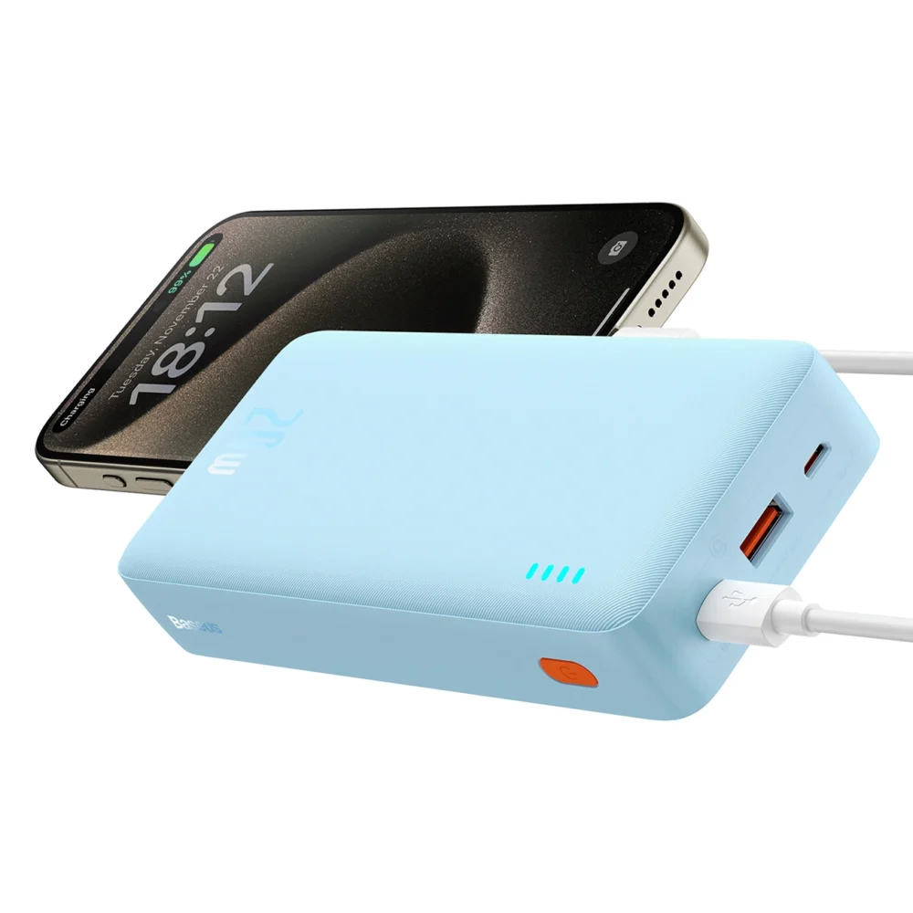 Baseus Airpow 20W 20000mAh Power Bank with White Baseus Simple Series USB-A - USB-C 50cm Cable - Blueeng
