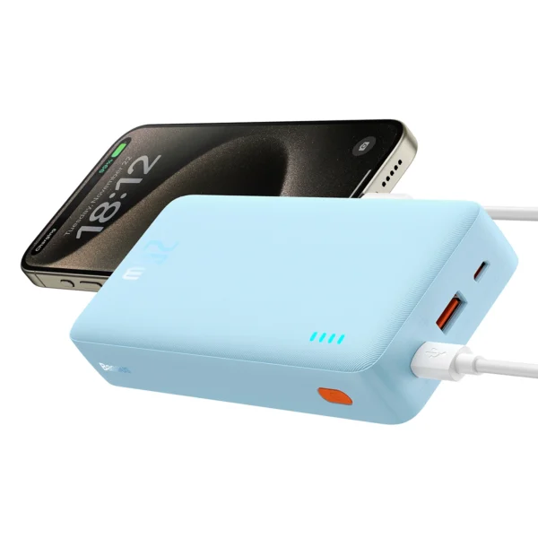Baseus Airpow 20W 20000mAh Power Bank with White Baseus Simple Series USB-A - USB-C 50cm Cable - Blueeng