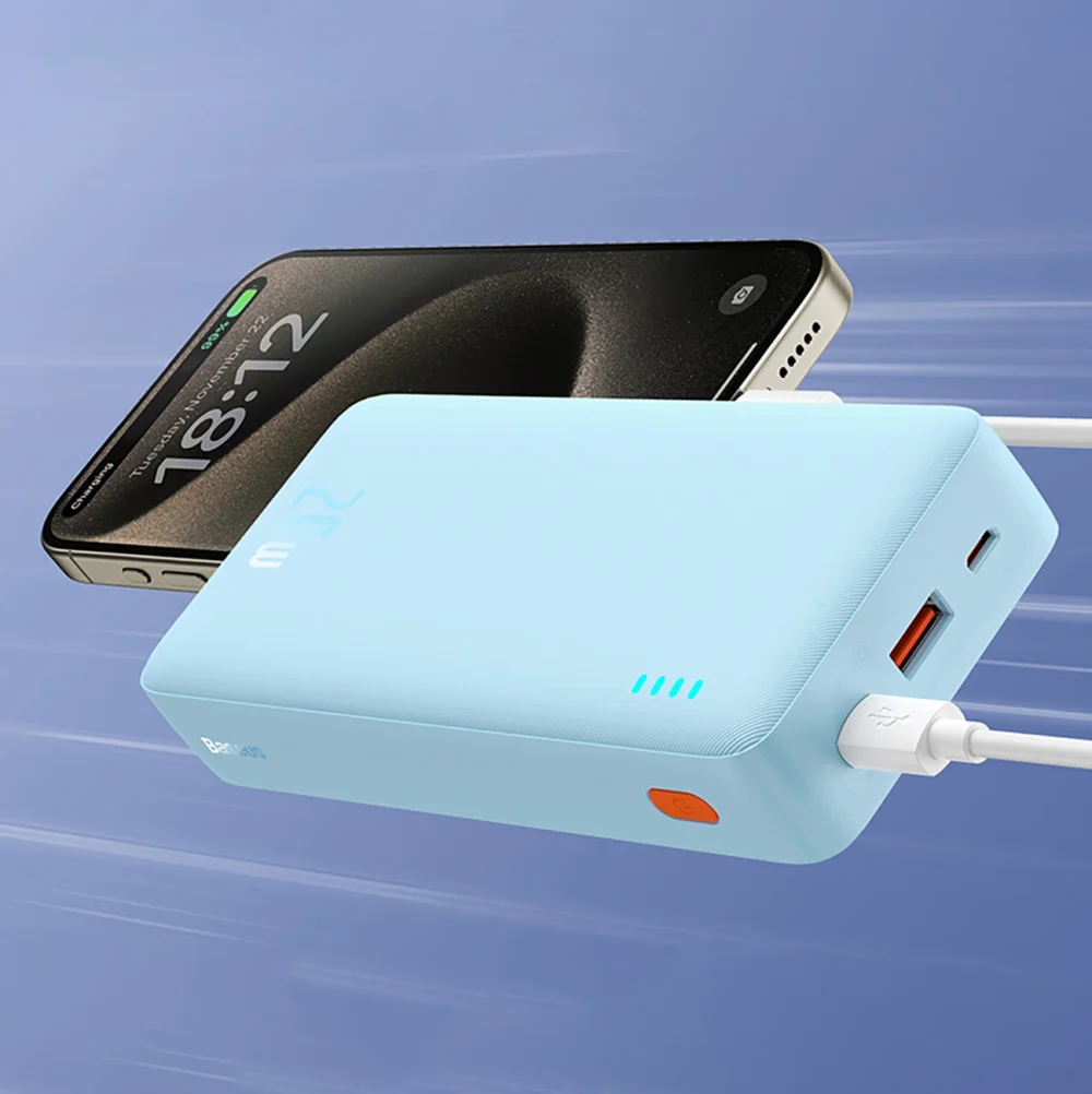 Baseus Airpow 20W 20000mAh Power Bank with White Baseus Simple Series USB-A - USB-C 50cm Cable - Blueeng