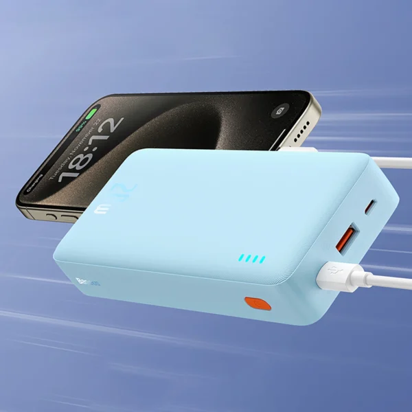 Baseus Airpow 20W 20000mAh Power Bank with White Baseus Simple Series USB-A - USB-C 50cm Cable - Blueeng
