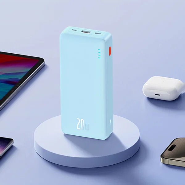 Baseus Airpow 20W 20000mAh Power Bank with White Baseus Simple Series USB-A - USB-C 50cm Cable - Blueeng