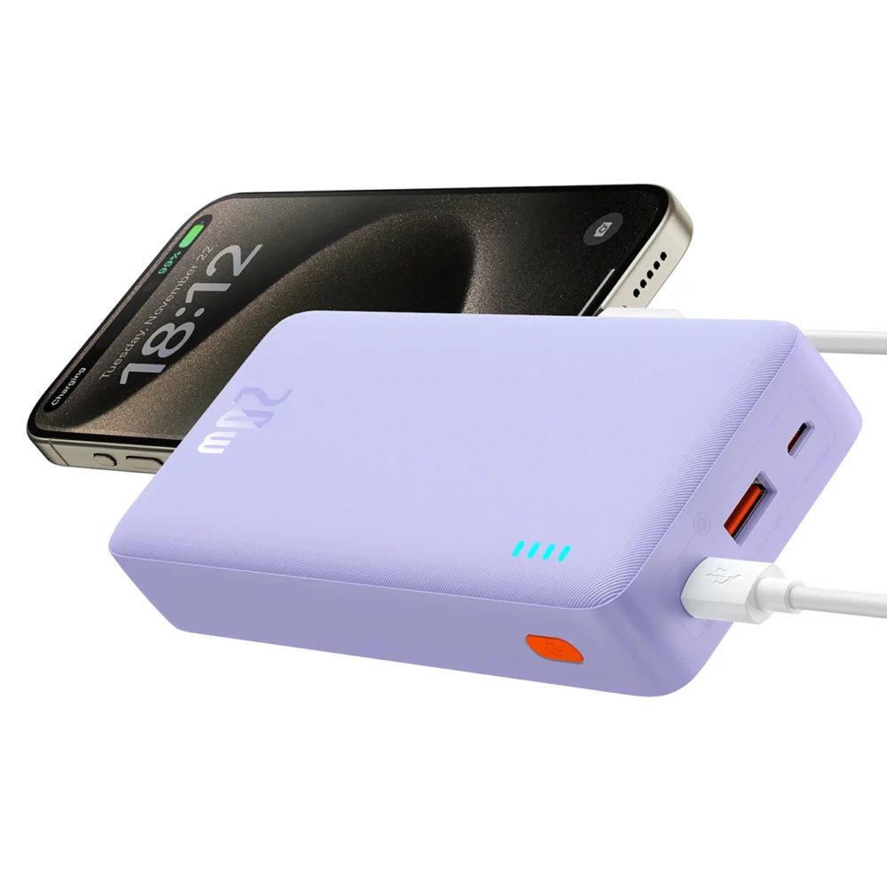 Baseus Airpow 20W 20000mAh Power Bank with Baseus Simple Series USB-A - USB-C 50cm Cable - Purpleeng