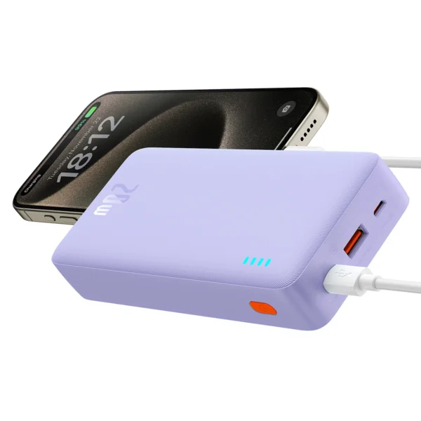 Baseus Airpow 20W 20000mAh Power Bank with Baseus Simple Series USB-A - USB-C 50cm Cable - Purpleeng