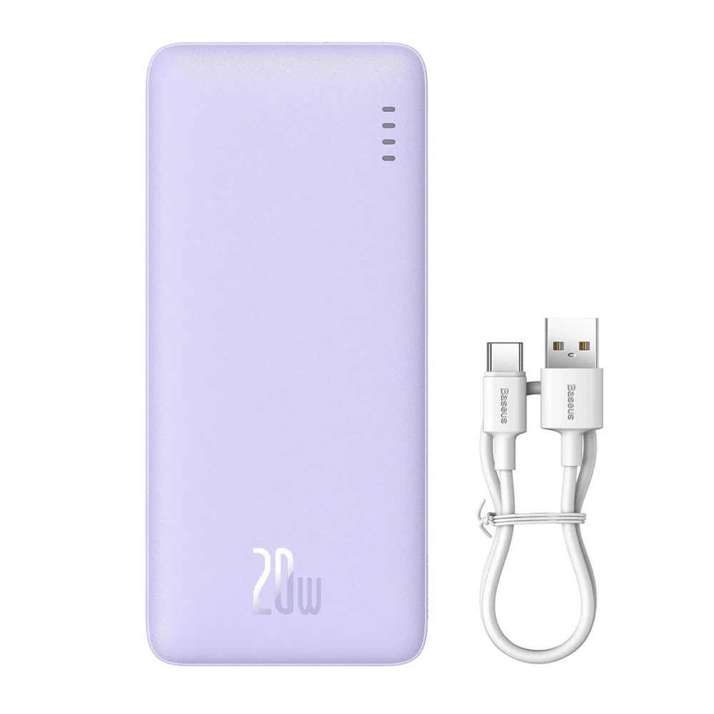 Baseus Airpow 20W 20000mAh Power Bank with Baseus Simple Series USB-A - USB-C 50cm Cable - Purpleeng