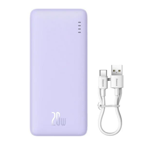 Baseus Airpow 20W 20000mAh Power Bank with Baseus Simple Series USB-A - USB-C 50cm Cable - Purpleeng