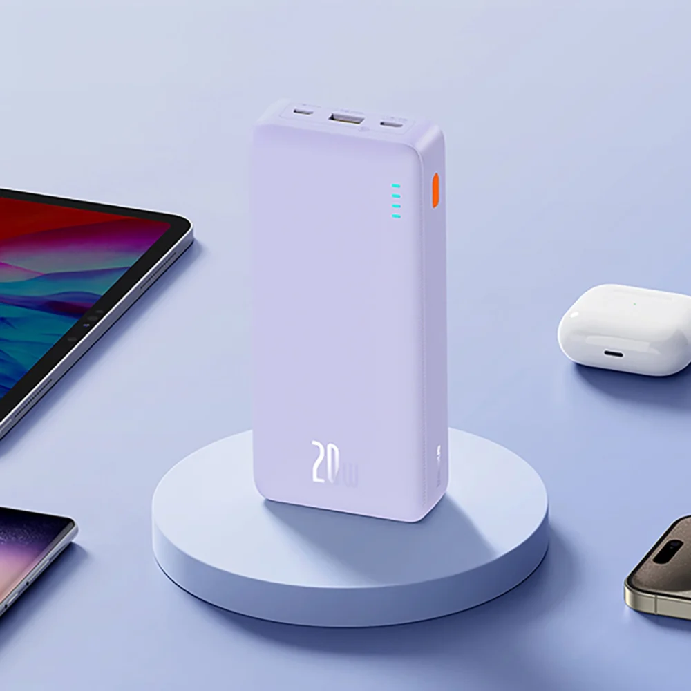 Baseus Airpow 20W 20000mAh Power Bank with Baseus Simple Series USB-A - USB-C 50cm Cable - Purpleeng