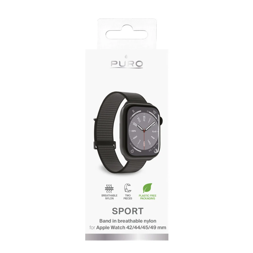 Puro Sport Nylon Strap for Apple Watch 42 / 44 / 45 / 49 mm - Blackeng