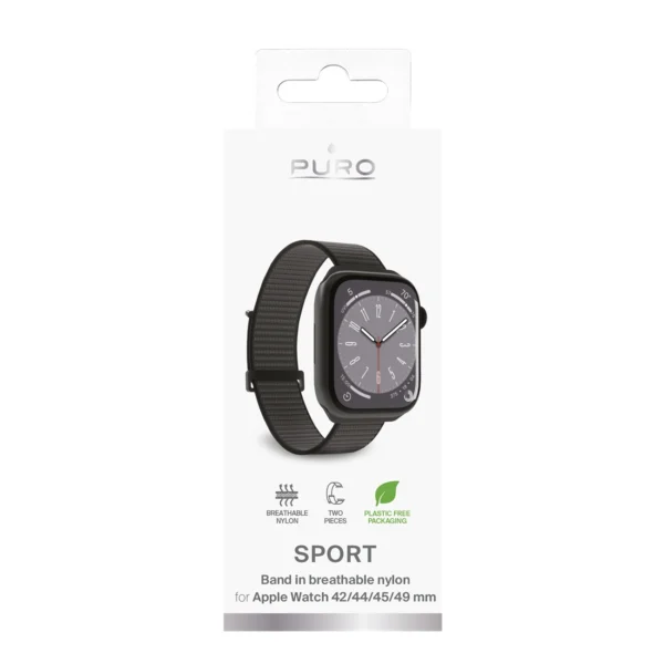 Puro Sport Nylon Strap for Apple Watch 42 / 44 / 45 / 49 mm - Blackeng