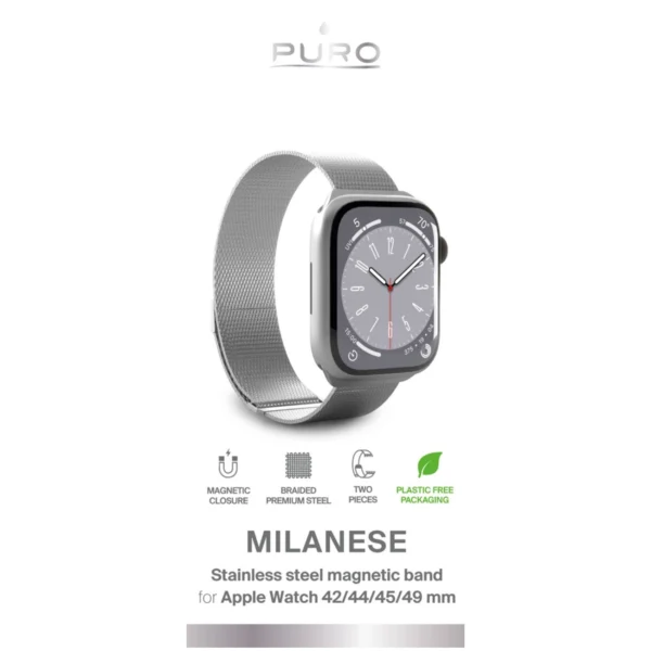 Puro Milanese Stainless Steel Strap for Apple Watch 42 / 44 / 45 / 49 mm - Silvereng