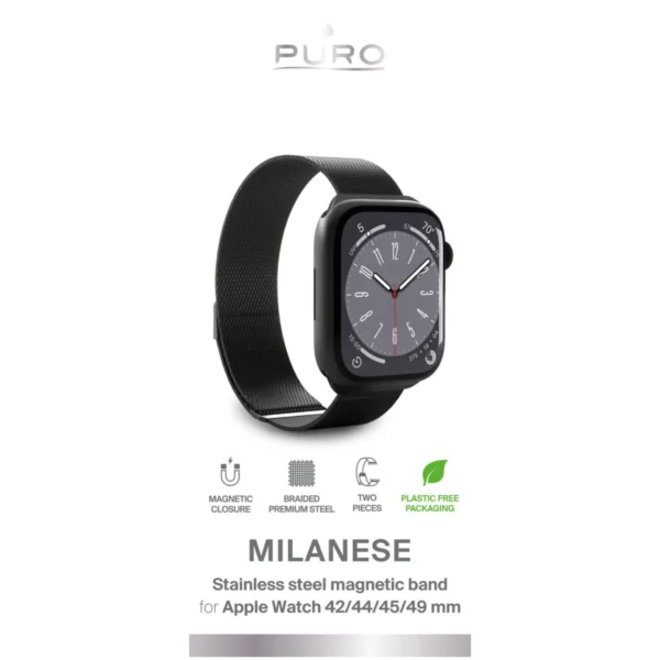 Puro 'MILANESE' Watch band for Apple Watch 42-44-45-49m, blackeng