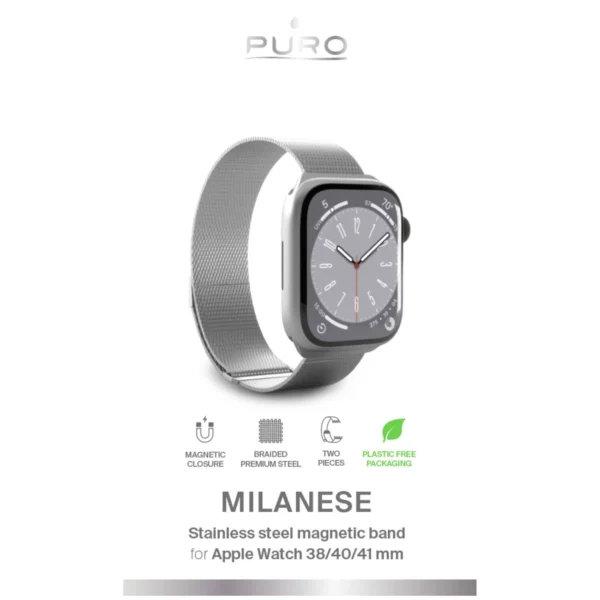 Puro Milanese Stainless Steel Apple Watch Band 38/40/41mm - Silvereng