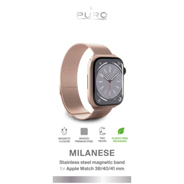 Puro Milanese Stainless Steel Apple Watch Band 38/40/41mm - Pinkeng