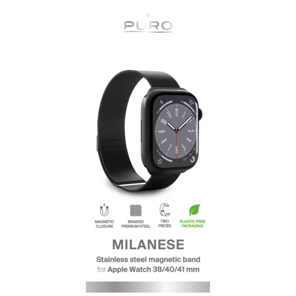 Puro Milanese Stainless Steel Apple Watch Band 38/40/41mm - Blackeng