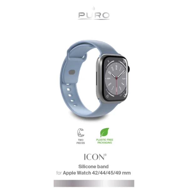 Puro Icon Silicone Strap for Apple Watch 42 / 44 / 45 / 49 mm - Light Blue (2 pcs.)eng