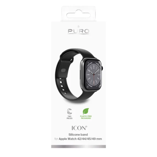 Puro Icon Silicone Strap for Apple Watch 42 / 44 / 45 / 49 mm - Black (2 pcs.)eng