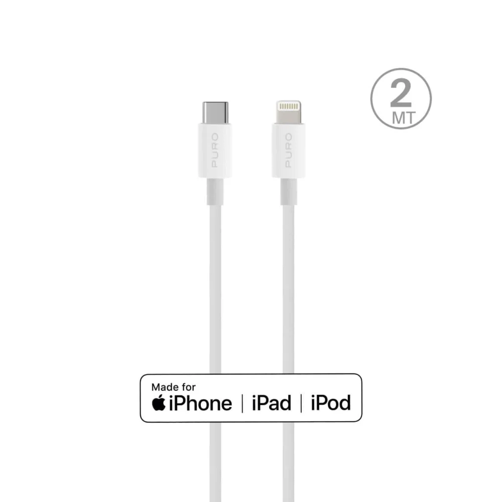 Puro Plain Cable for Apple with MFI USB-C - Lightning 2.0 2.4A 2m - Whiteeng