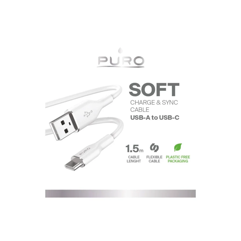 Puro Soft USB-A - USB-C Cable 1.5m - Whiteeng