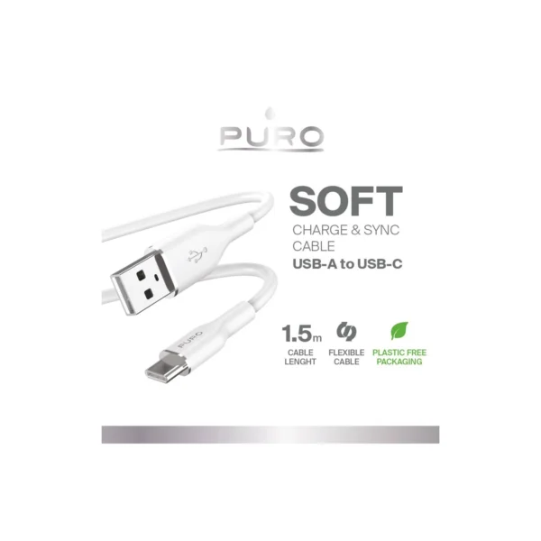 Puro Soft USB-A - USB-C Cable 1.5m - Whiteeng