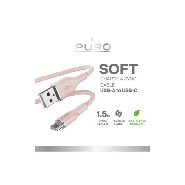 Puro Soft USB-A - USB-C Cable 1.5m - Pinkeng