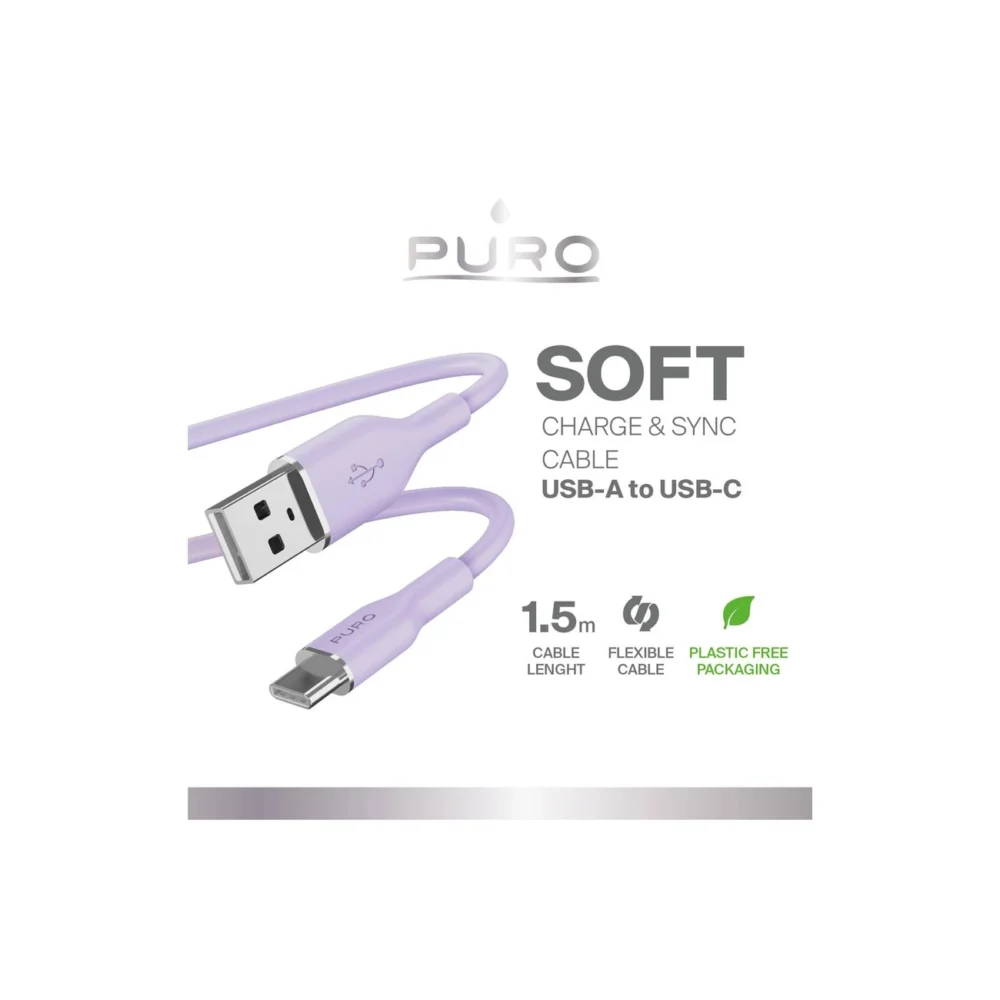 Puro Soft USB-A - USB-C Cable 1.5m - Purpleeng